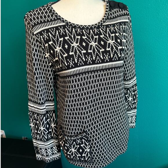 J.Jill Black & White Fair Isle Snowflake Knit Sweater Women's Small - Picture 11 of 12